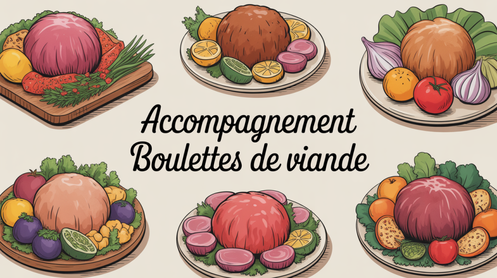 accompagnement boulette de viande, illustration variée de plats familiaux
