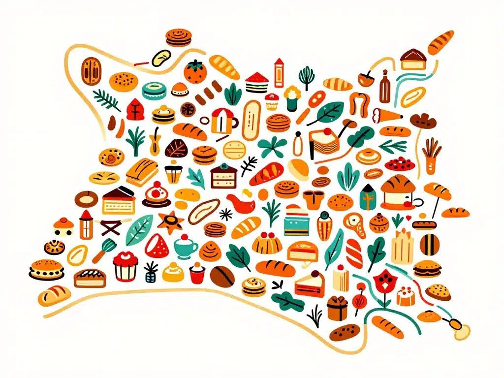 Carte quartiers Lyon avec boulangeries icônes pain