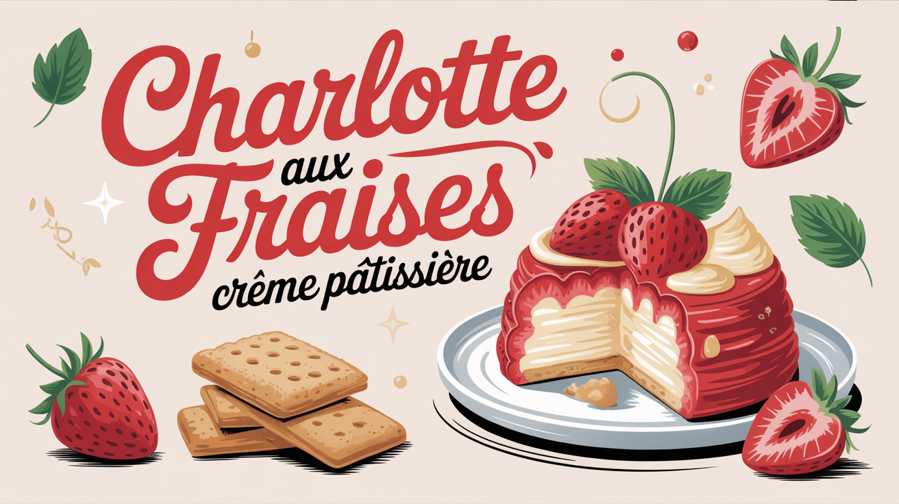 charlotte aux fraises crème pâtissière en illustration stylisée