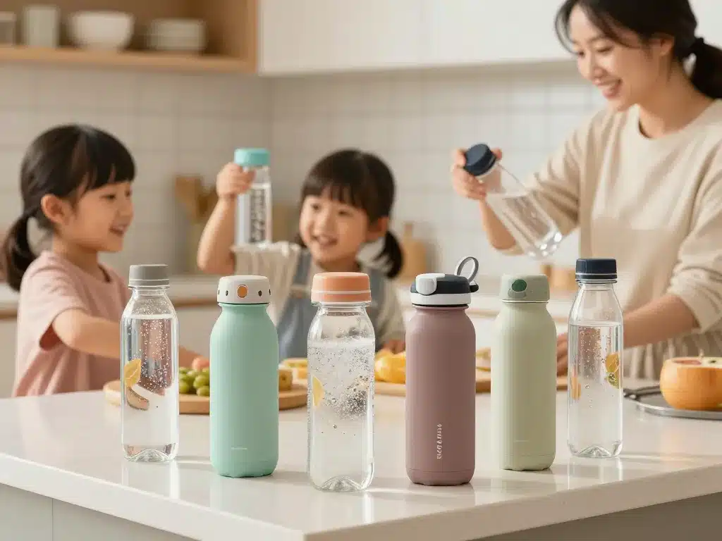 Bouteilles sodastream lidl de différentes tailles en cuisine familiale
