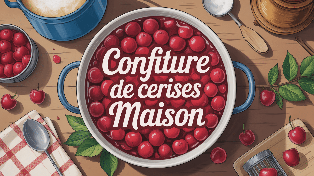 préparation confiture de cerises maison vue de haut