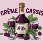 crème de cassis bouteille et verres élégants