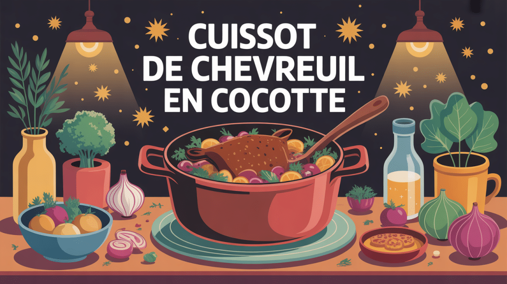 illustration cocotte cuissot de chevreuil sur table conviviale