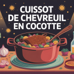 illustration cocotte cuissot de chevreuil sur table conviviale