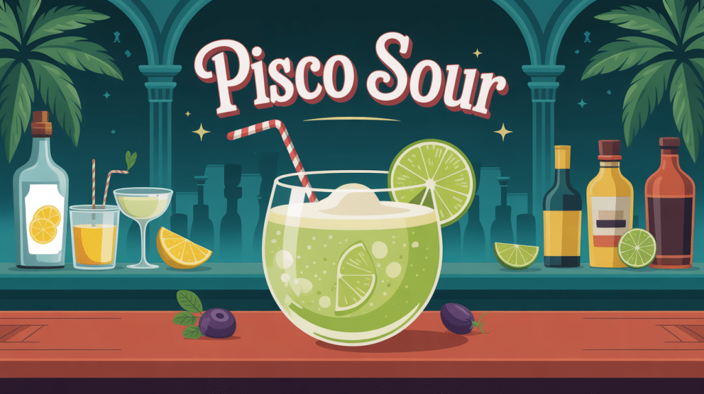 drink pisco sour illustration cocktail sur comptoir raffiné