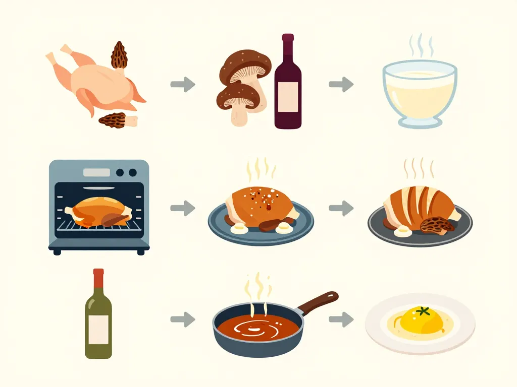 Étapes de préparation chapon au vin jaune et morilles Georges Blanc