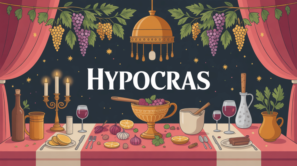 illustration hypocras vin médiéval épicé table élégante