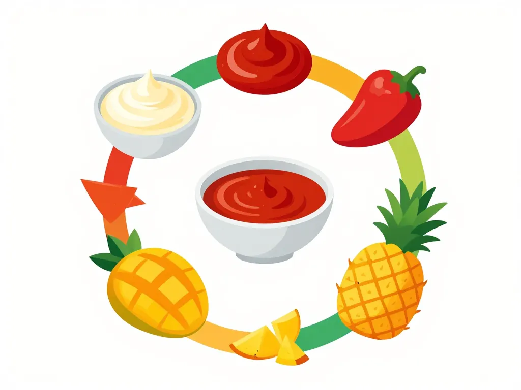 mayonnaise ketchup fruits autour d’un bol de sauce brazil