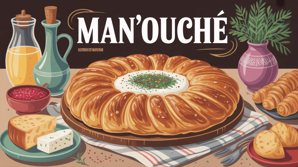 man'ouché dorée sortant du four avec zaatar