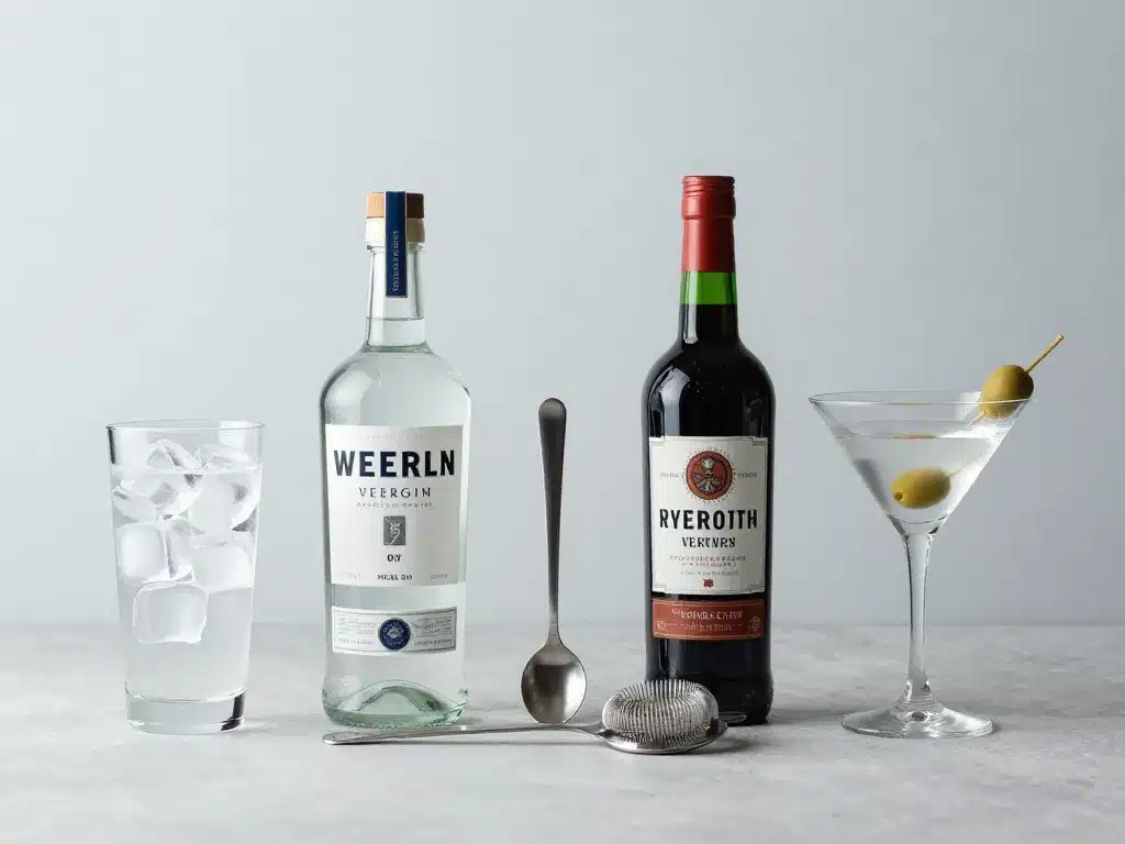 scène préparation martini cocktail dry ingrédients workflow