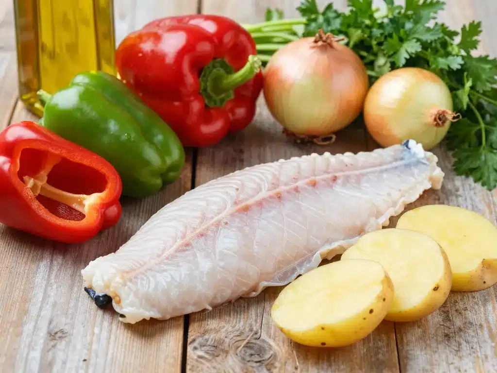 ingrédients morue a braga présentation sur planche