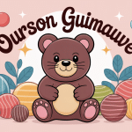 ourson guimauve en chocolat sur fond de bonbons colorés ambiance d'enfance