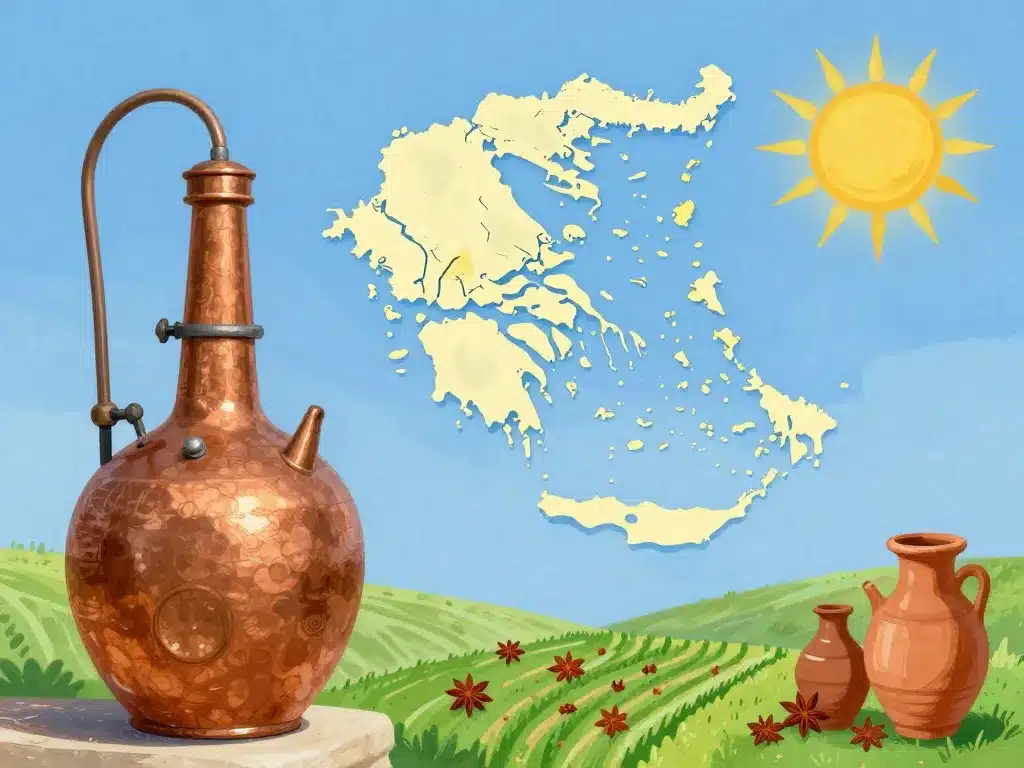ouzo illustration origine tradition anise grece