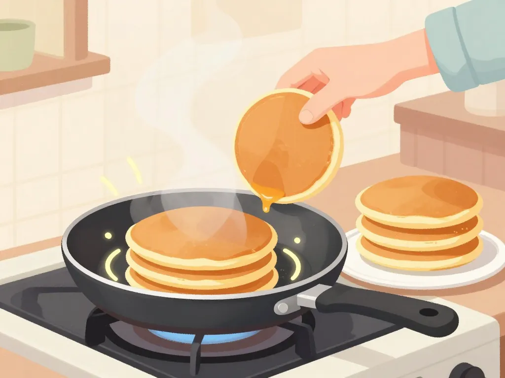 pancake dore dans poele a pancake sur plaque de cuisson