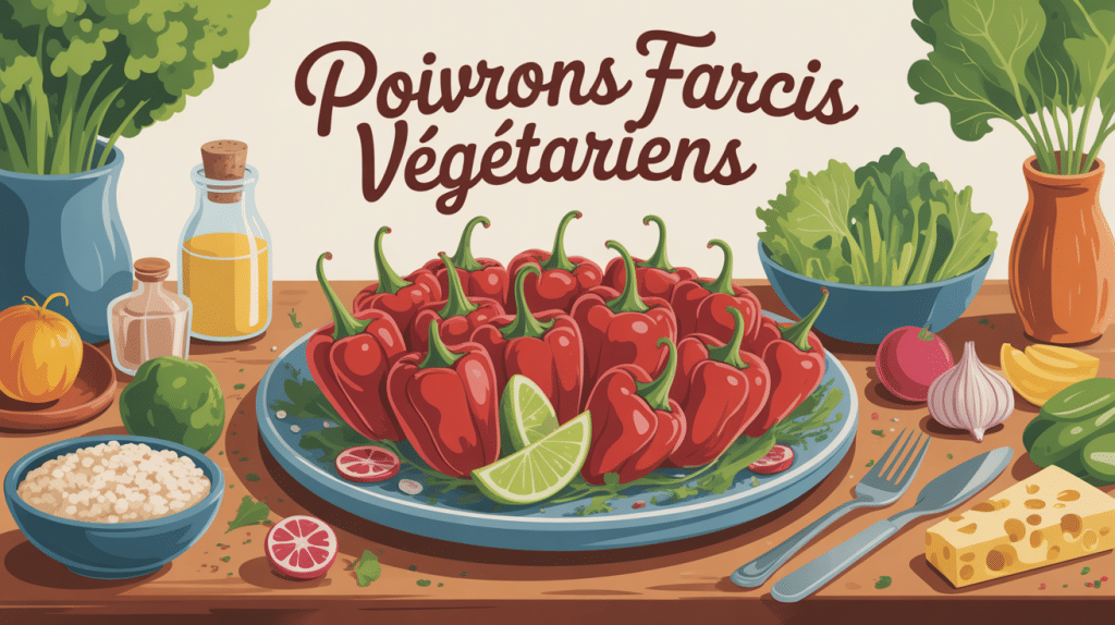 illustration poivrons farci vegetarien recette colorée