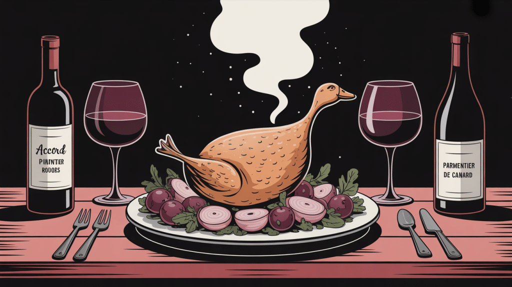 illustration quel vin avec parmentier de canard en table gourmande