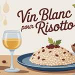 quel vin blanc pour risotto illustration bouteille verre et plat crémeux