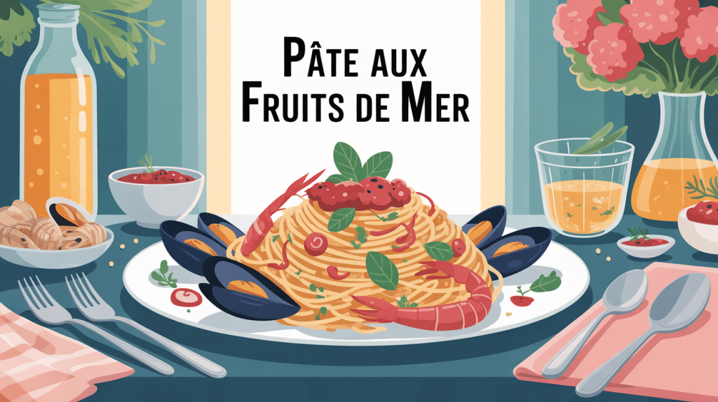 recette de pate au fruit mer, grande assiette familiale, spaghettis fruits de mer et sauce crémeuse