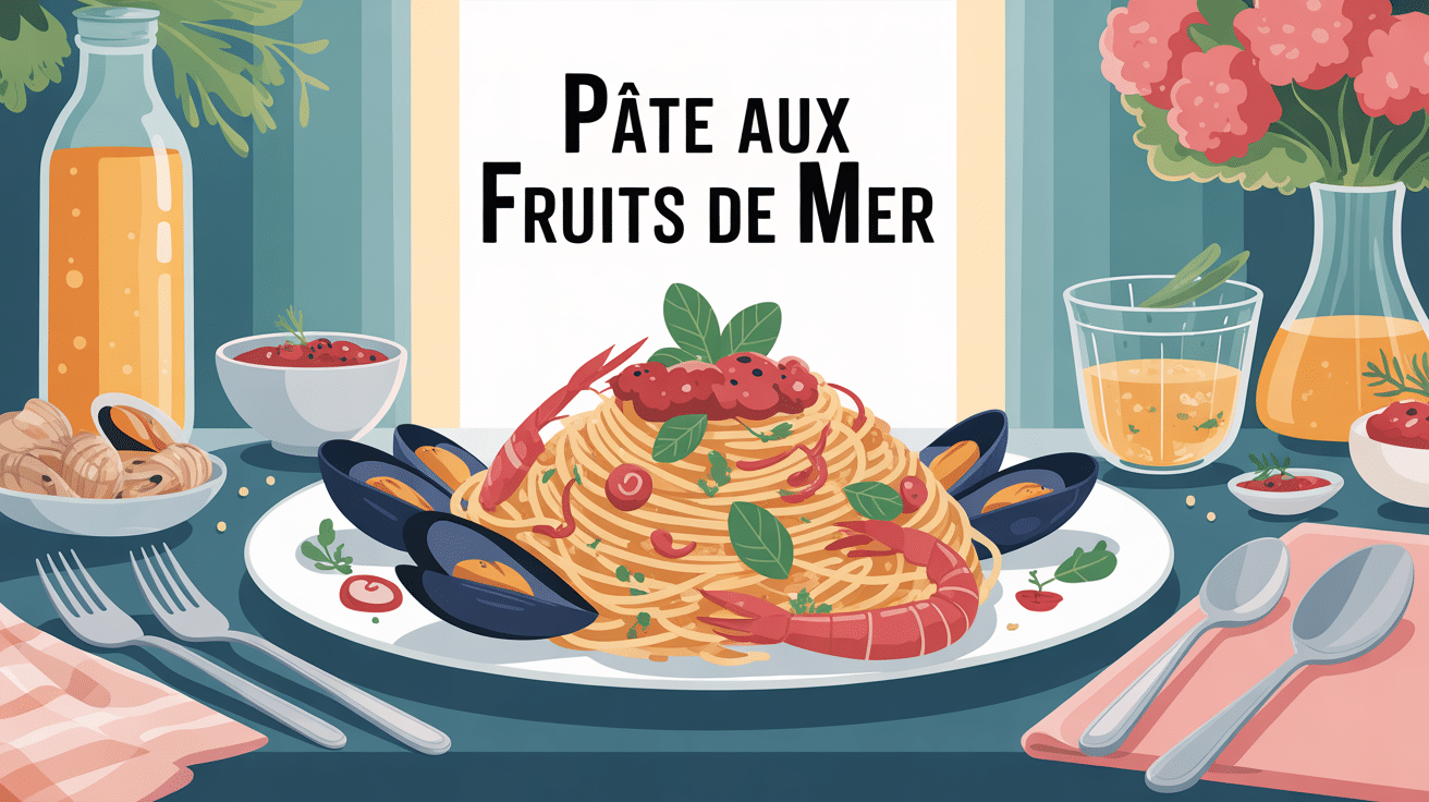 recette de pate au fruit mer, grande assiette familiale, spaghettis fruits de mer et sauce crémeuse