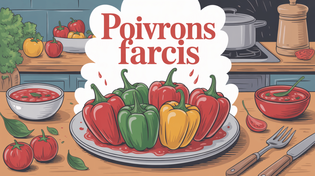 recette poivrons farcis illustrée en cuisine conviviale