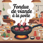 fondue de viande à la poêle sur table conviviale