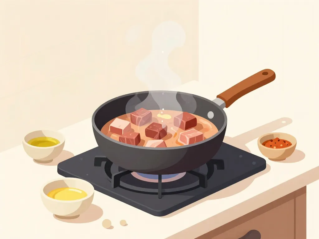 cuisson de viande à fondue à la poêle étape par étape