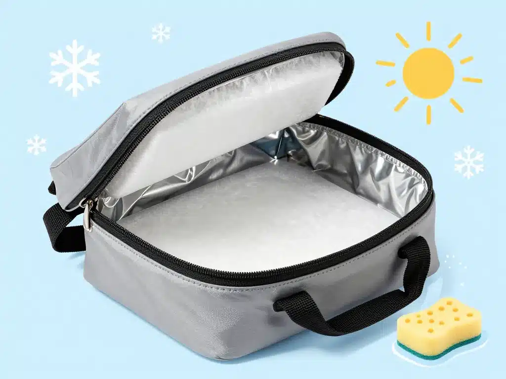 vue en coupe d’un sac repas isotherme et ses matériaux