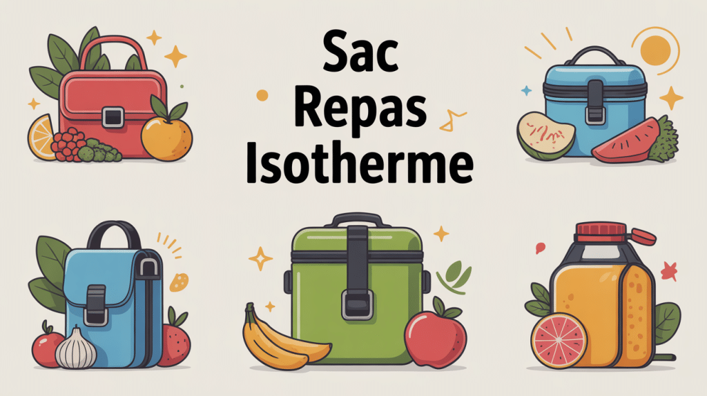 illustration de sacs repas isothermes variés entourés d'aliments