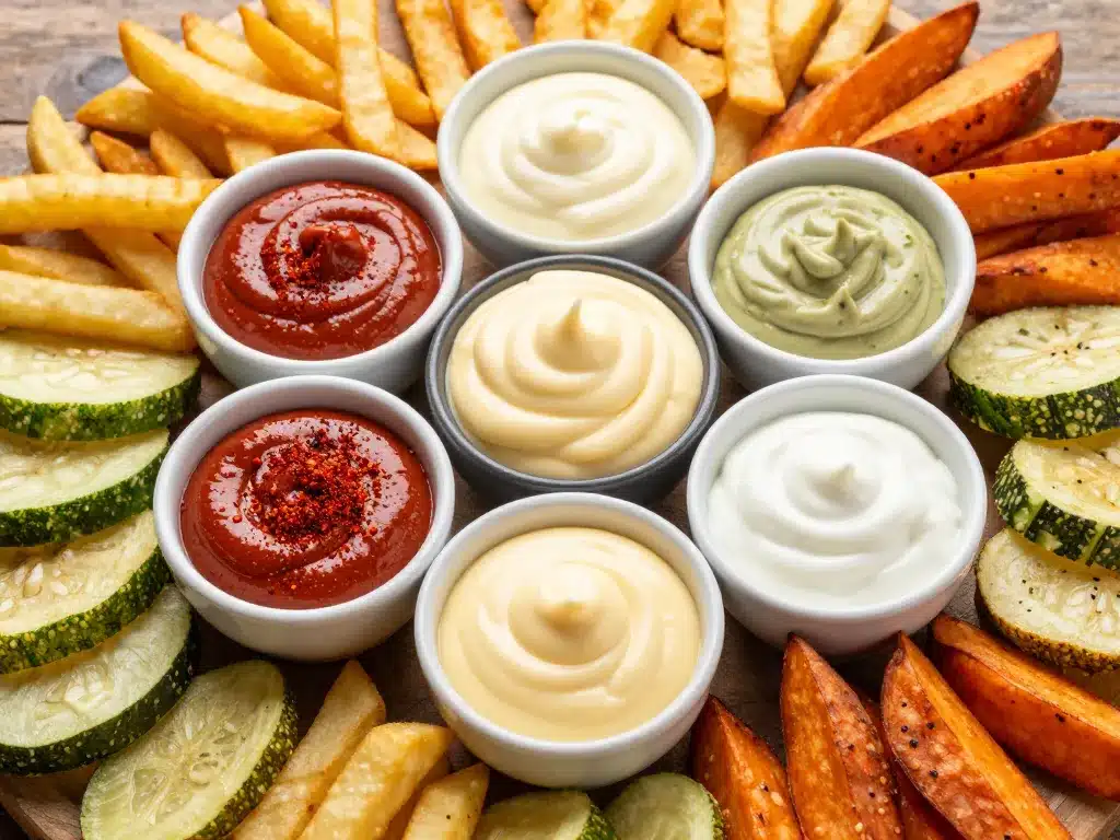Différentes sauces raclette pour frite en bol
