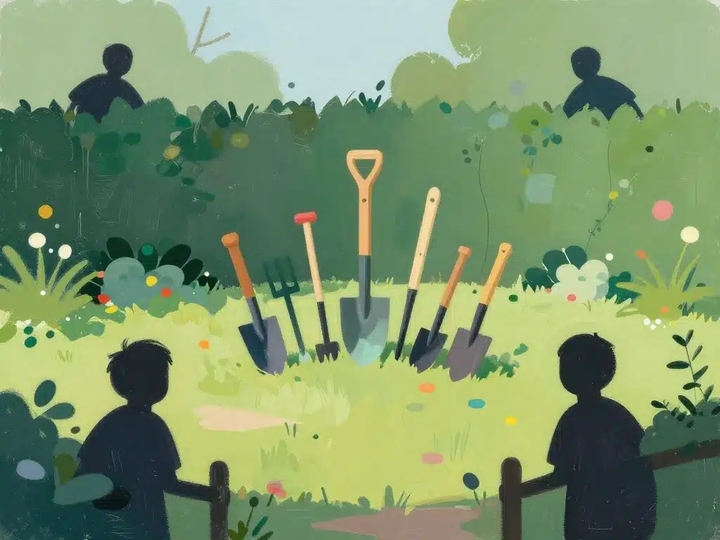 Sterwins femme homme observent outils jardin