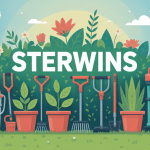 Sterwins outils jardinage dans un jardin verdoyant