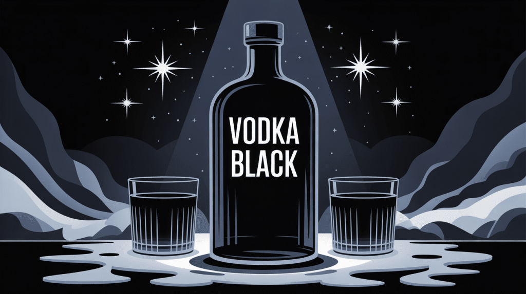 illustration vodka black bouteille noire élégante avec verres