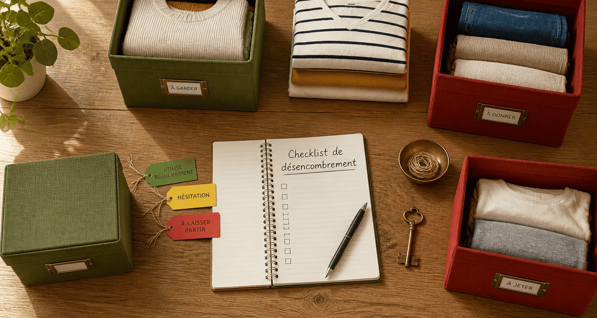 aide rangement maison boîtes tissu checklist
