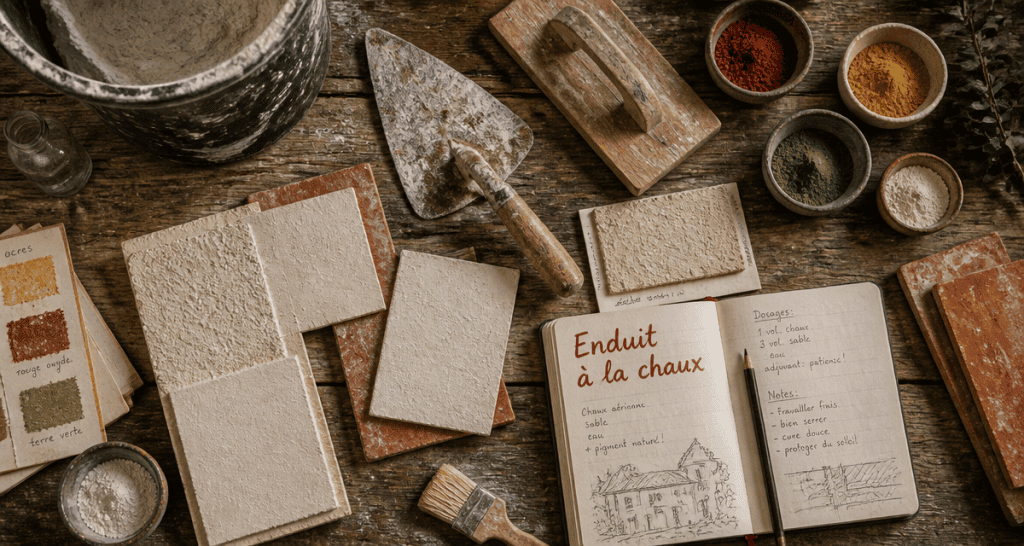 chaux enduit outils textures chantier