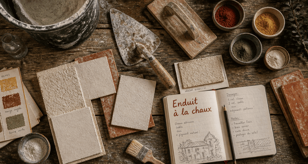 chaux enduit outils textures chantier