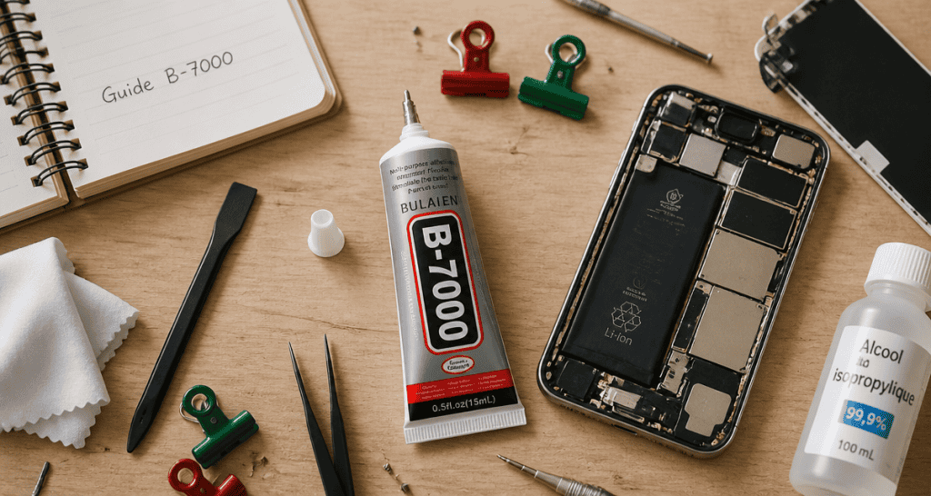 colle b-7000 et outils réparation smartphone
