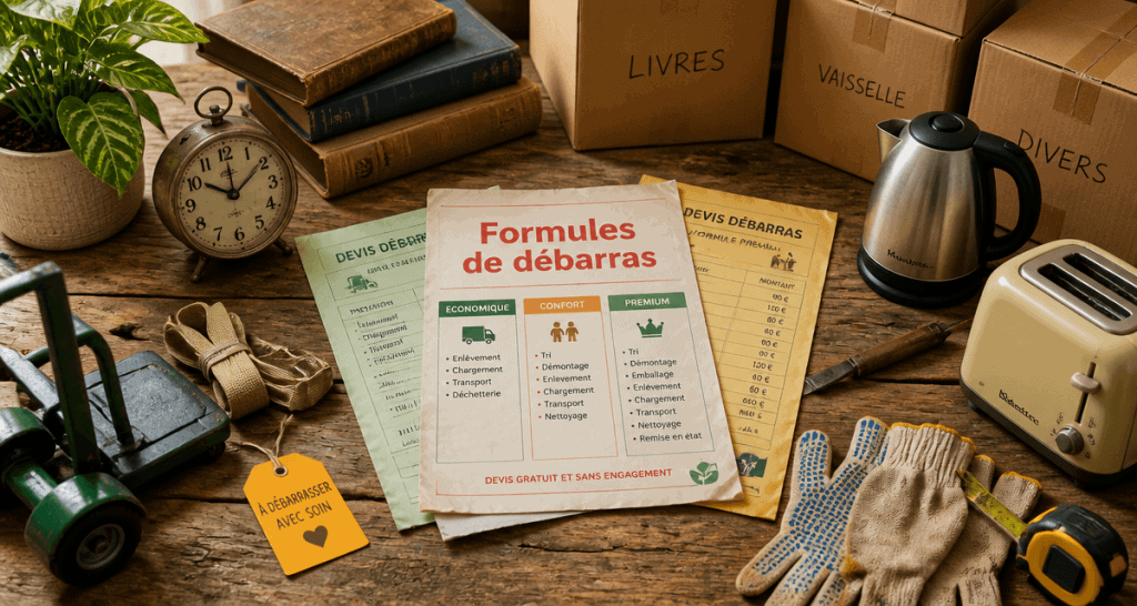 debarras maison objets devis sur table