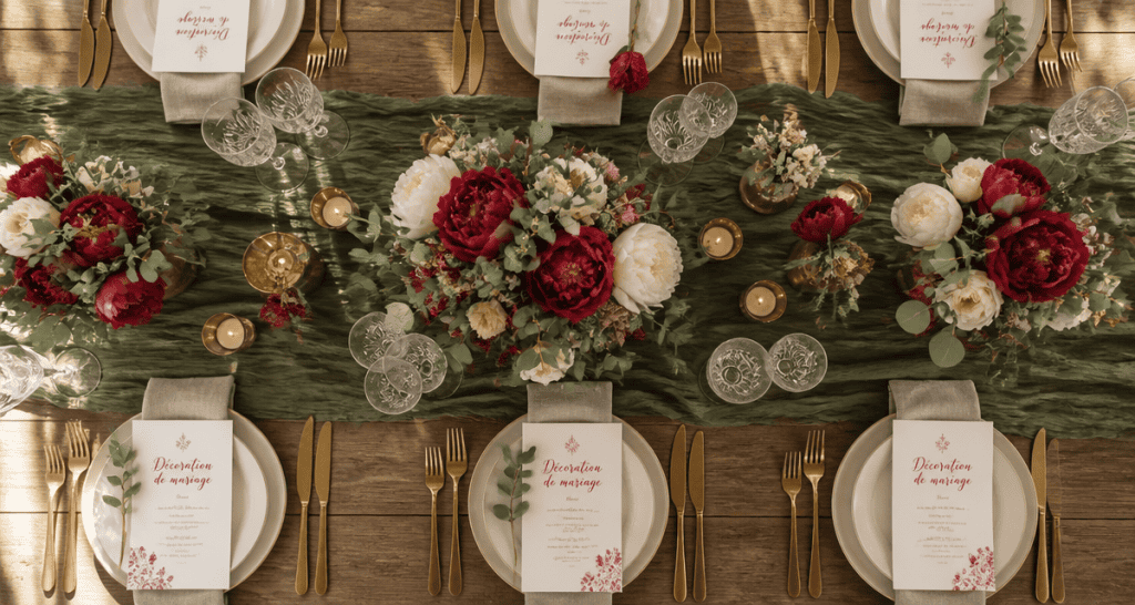 decos de mariage table décorée fleurs et bougies