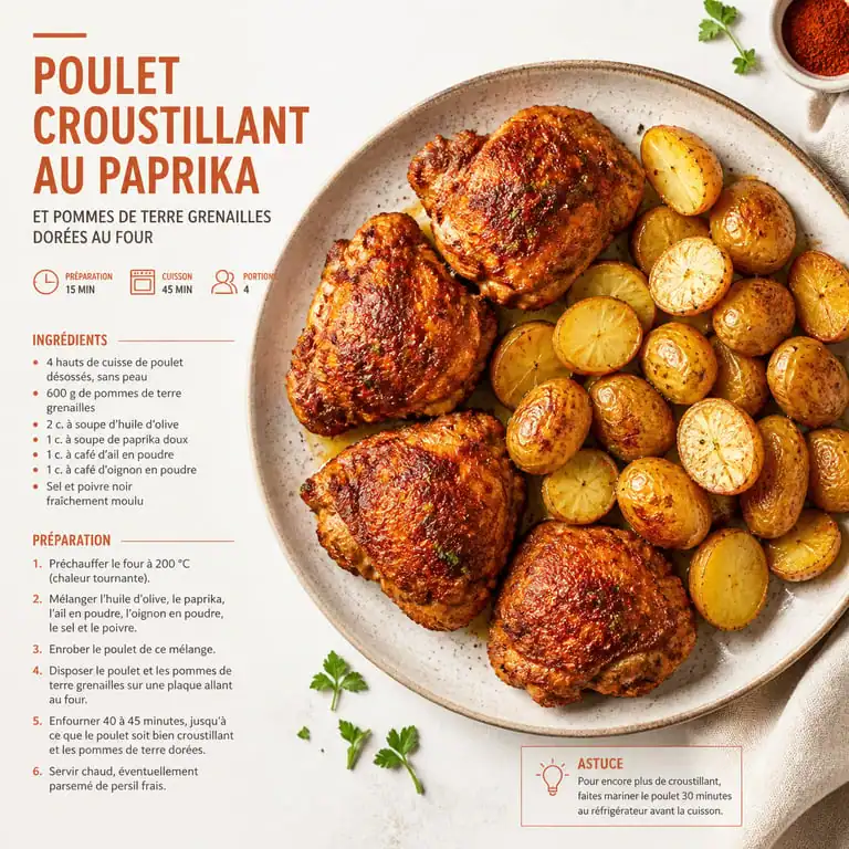 Poulet croustillant au paprika et pommes de terre grenailles cuits à l'air fryer