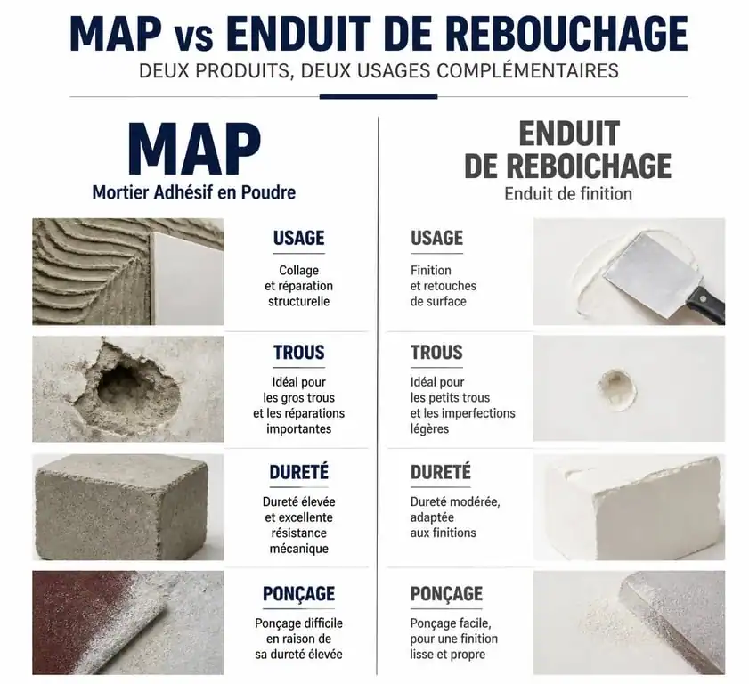 Comparatif MAP vs enduit de rebouchage pour travaux de rénovation murale