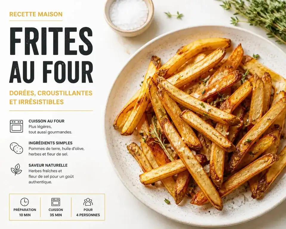 Frites maison croustillantes au four dans une assiette, prêtes à être dégustées