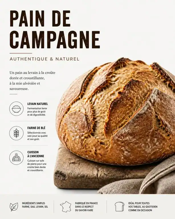 Pain de campagne artisanal réalisé avec de la farine T65
