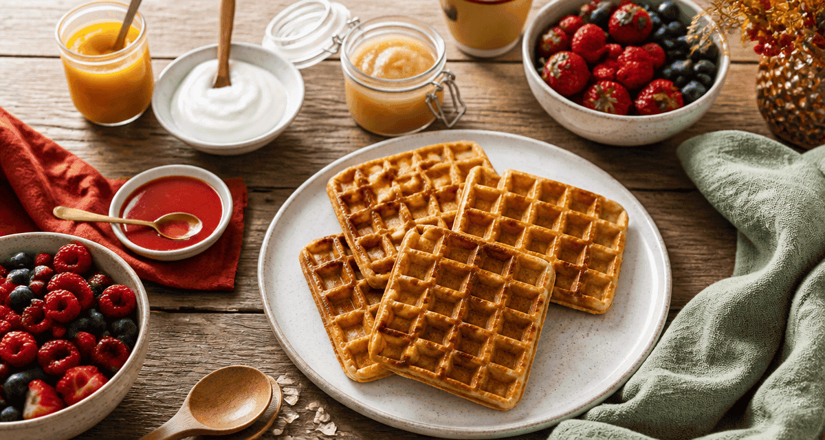 gaufre healthy peu calorique sur table avec fruits