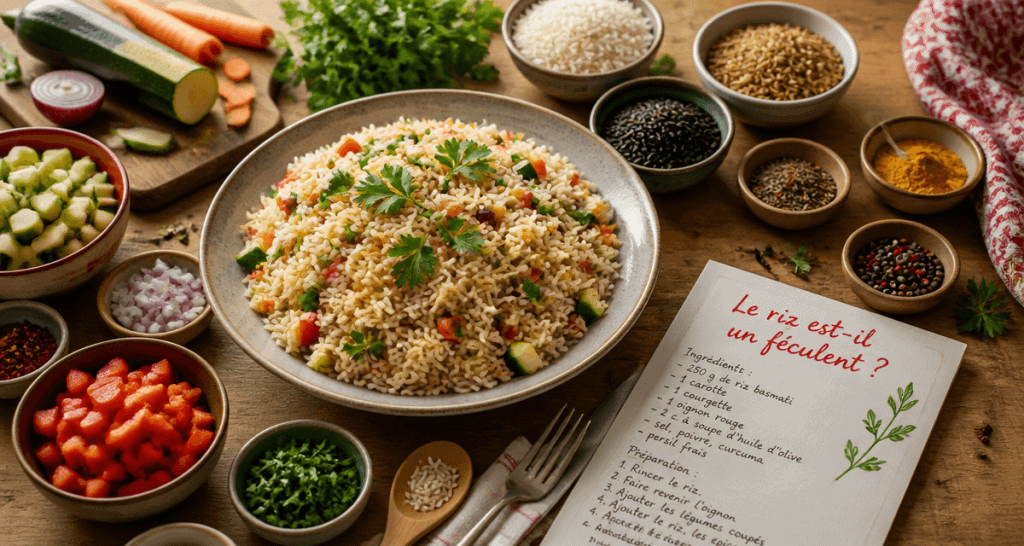 Le riz est il un feculent, plat de riz pilaf et variétés sur table