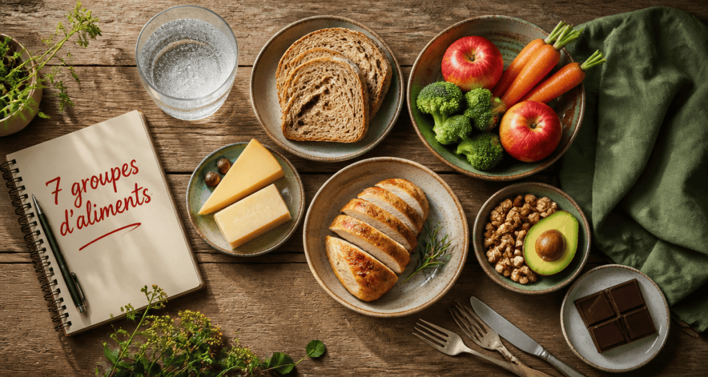 les 7 groupes d aliments tableau sur une table