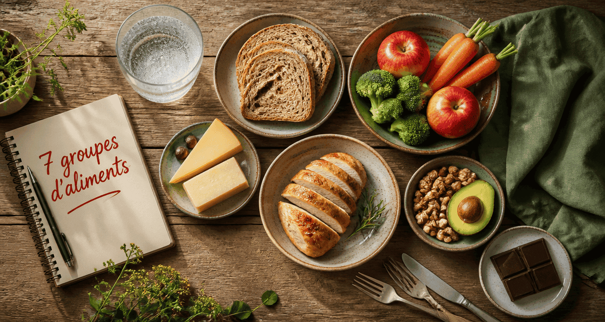 les 7 groupes d aliments tableau sur une table