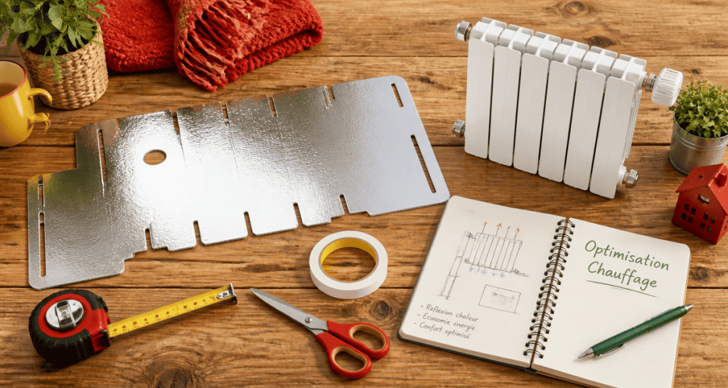 panneau réflecteur radiateur sur table avec outils