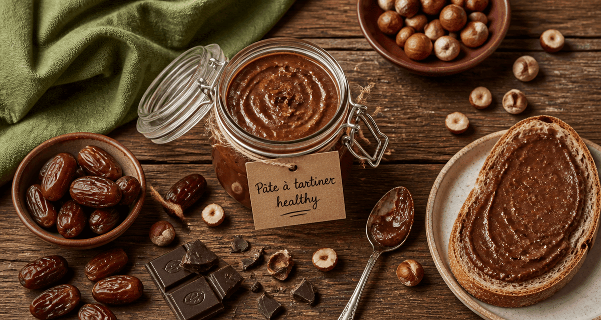 pate a tartiner healthy maison sur table avec noisettes et pain