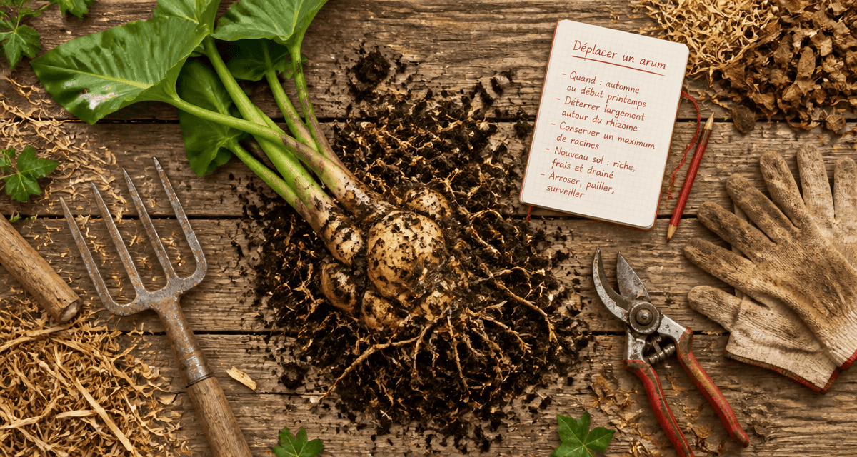 Période pour déplacer un arum rhizome sur table de jardin
