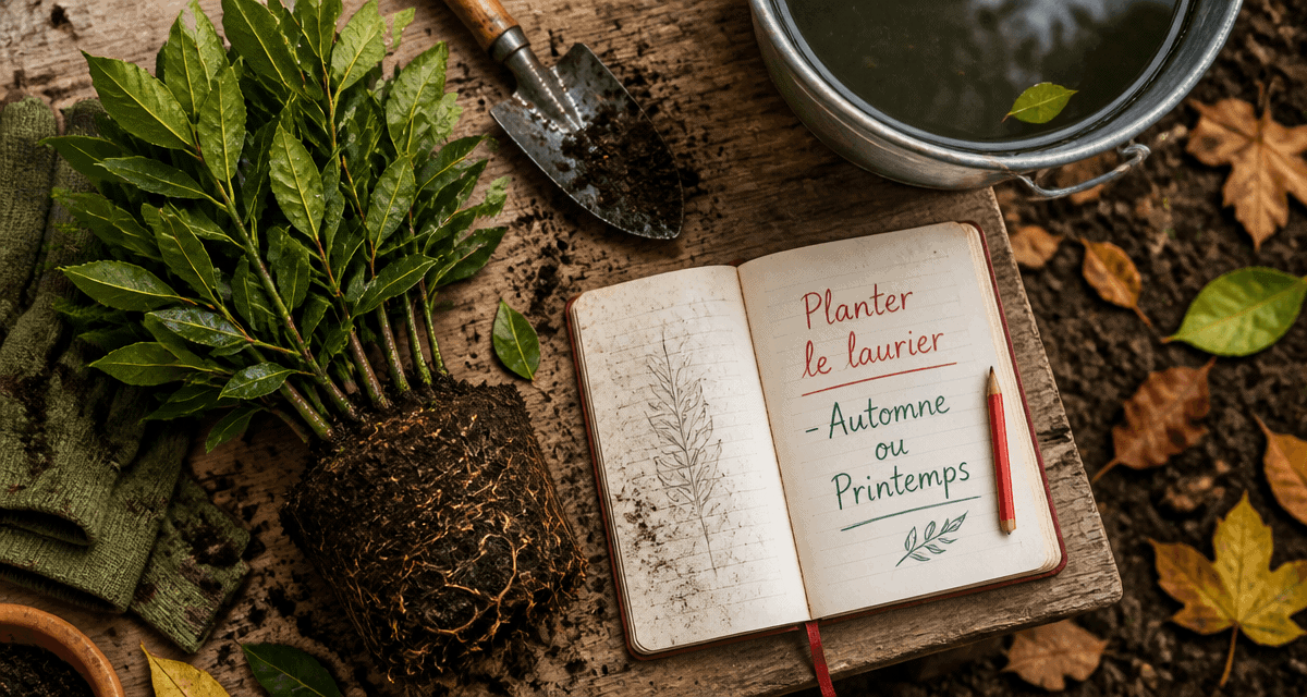 quand planter le laurier, motte et outils de jardinage